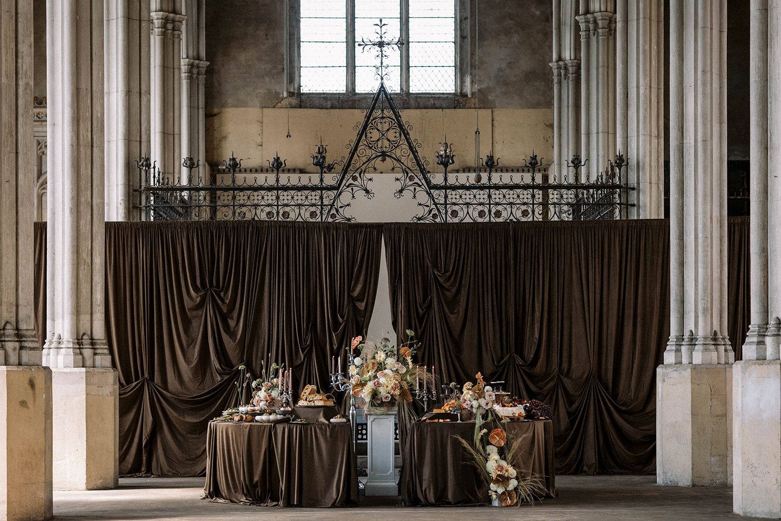 Brown velvet drapes