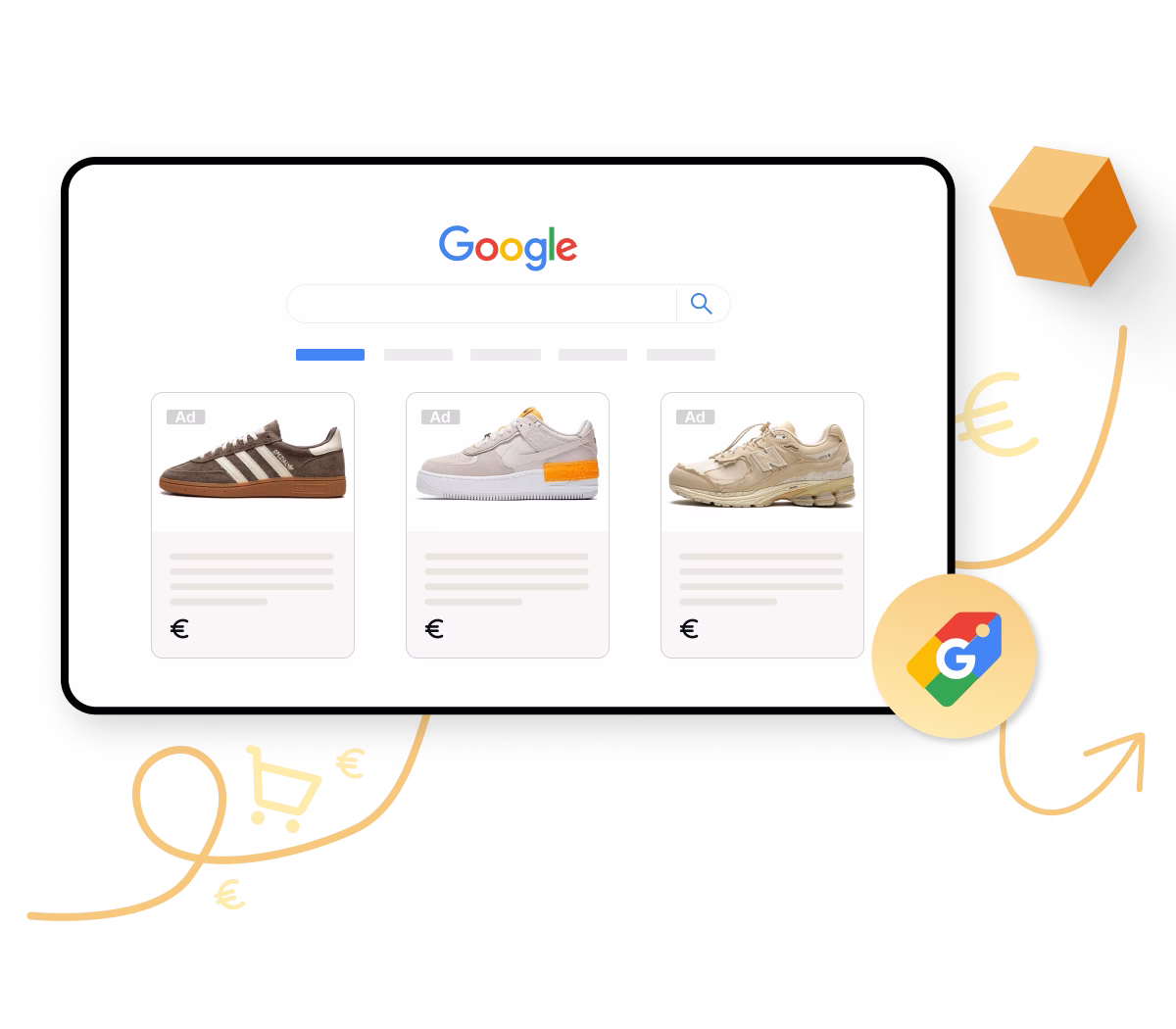 mockup d'un smartphone avec des ventes google shopping