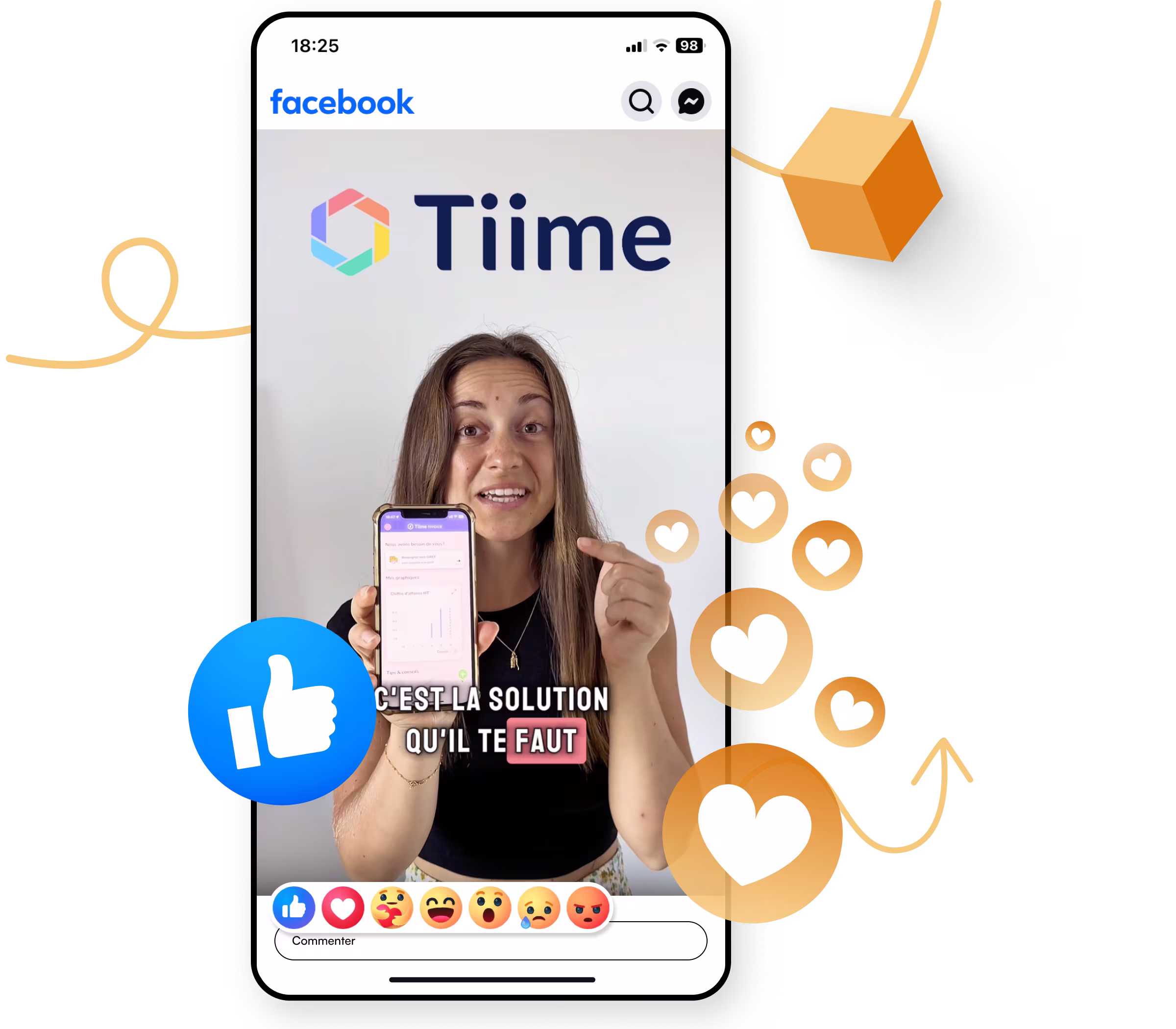 mockup d'un smartphone avec une vidéo de l'agence facebook ads