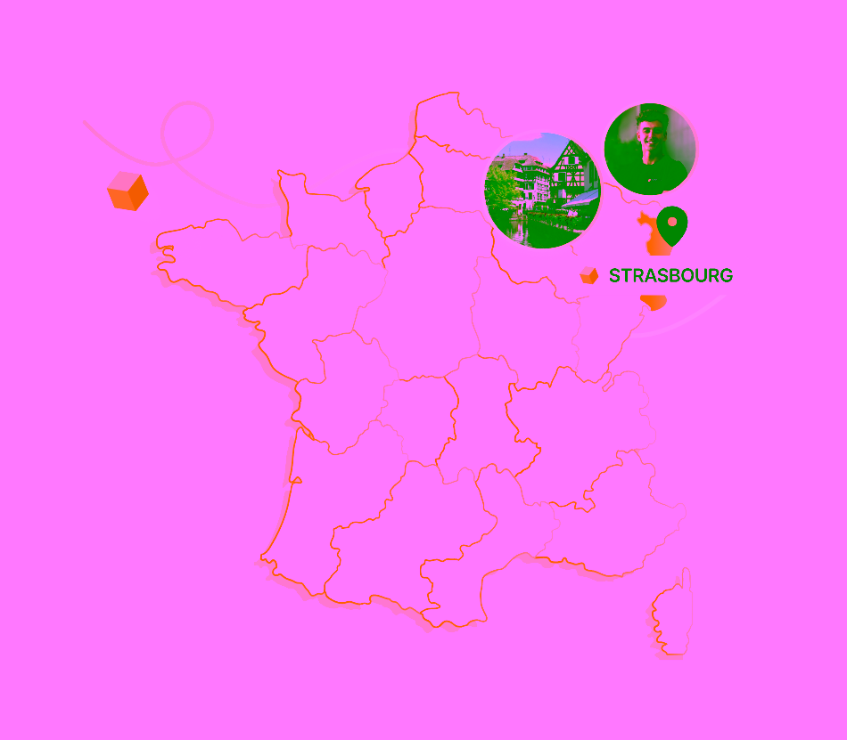 carte de france qui représente l'emplacement de notre agence meta ads à Strasbourg