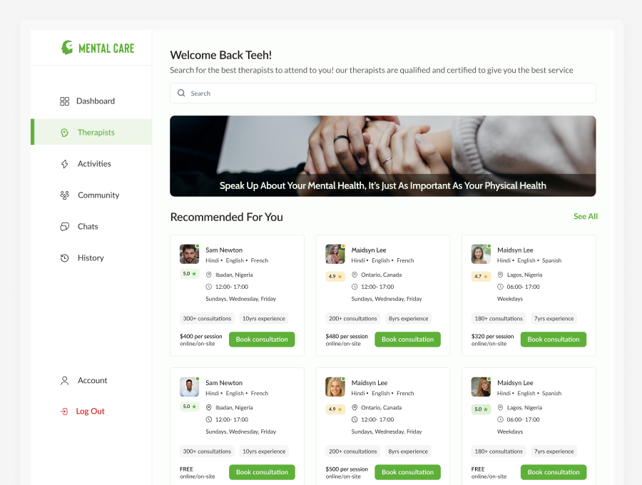 Medcare dashboard design