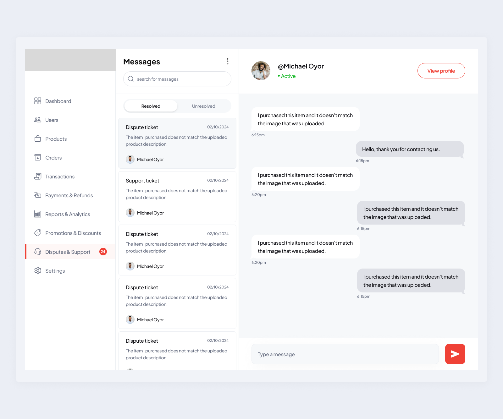 Admin dashboard
