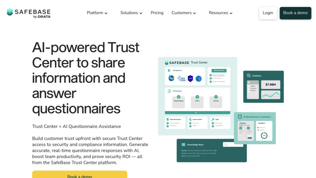 SafeBase:Plateforme Trust Center automatisant les revues de sécurité grâce  à l'assistance aux questionnaires par IA et des intégrations riches pour  instaurer la confiance client. - MOGE