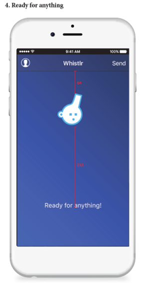 Whistlr idle state: the whistle-bot icon centered on a blue gradient above the caption "Ready for anything!"