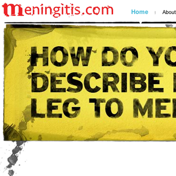 Thumbnail vignette of launched Meningits.com home page. Yellow note with waterstained text.