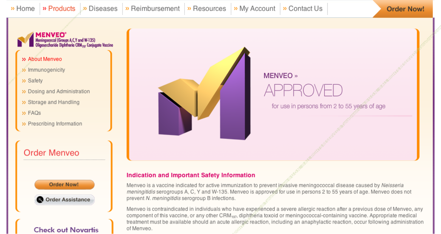 Menveo.com ordering page showing the Menveo logo with an 'Approved' badge alongside order and compliance content.