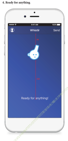 Whistlr idle state: the whistle-bot icon centered on a blue gradient above the caption "Ready for anything!"