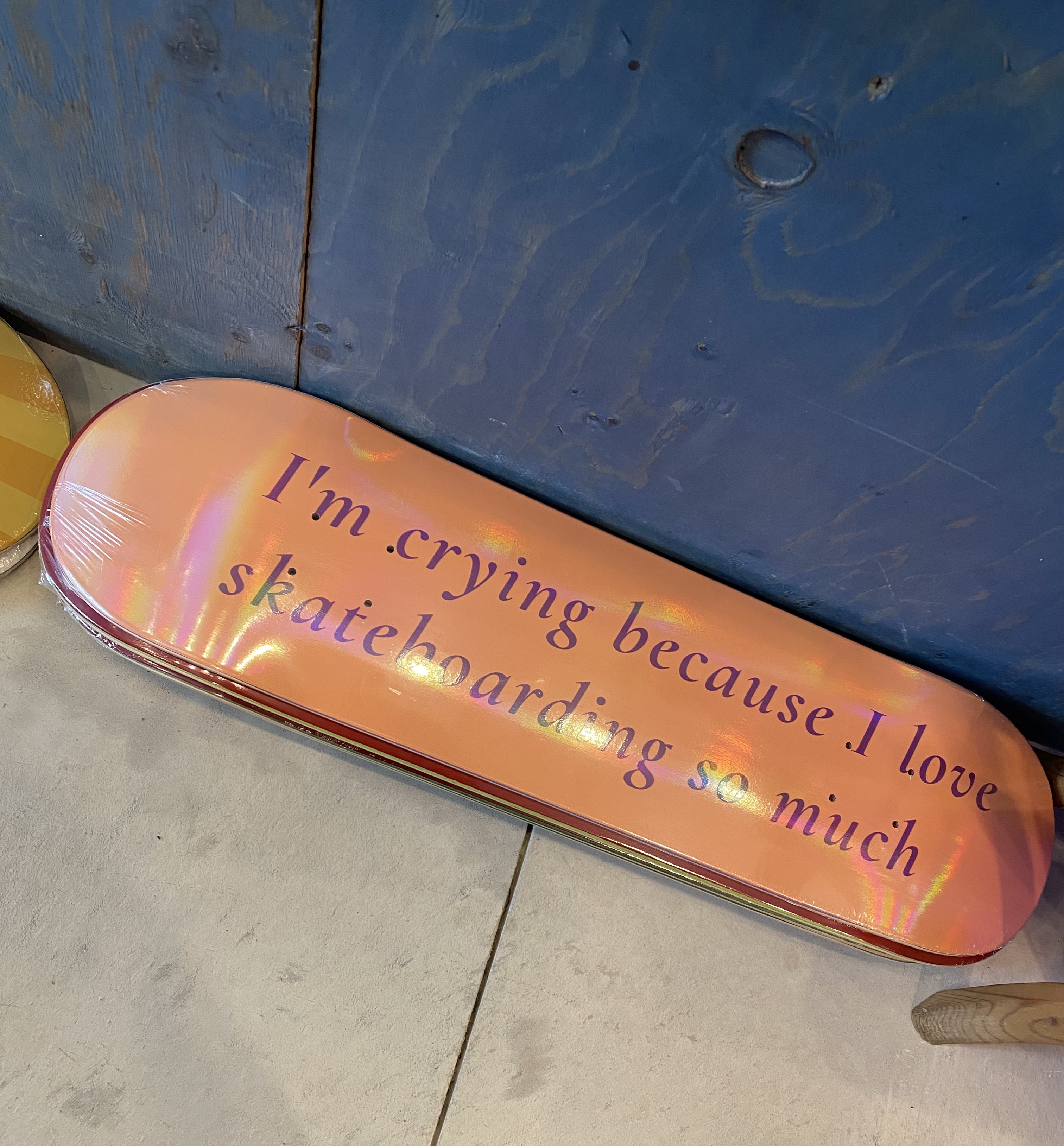 8 inches wide, glossy shine. Designed by Claire Carusillo. Please select Skateboard Deck shipping oin