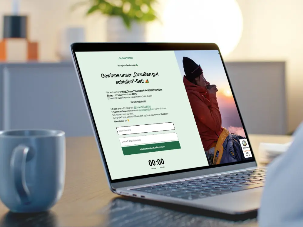 Landingpage Erstellung für Innsbrucker Outdoorshop FluxPerfect - Gewinnspiel mit optinaler Newsletter-Anmeldung auf Homepage