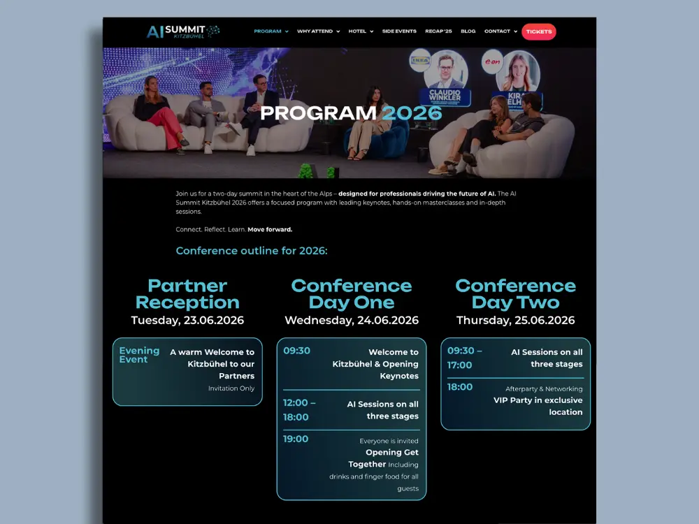 Website Betreuung für AI Summit Kitzbühel & Stellenberg Group - Programm des AI Summits 2026