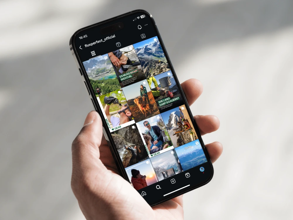 Organisches Instagram Management mit bezahlten Kampagnen für Innsbrucker Outdoorshop FluxPerfect - Profilansicht Instagram