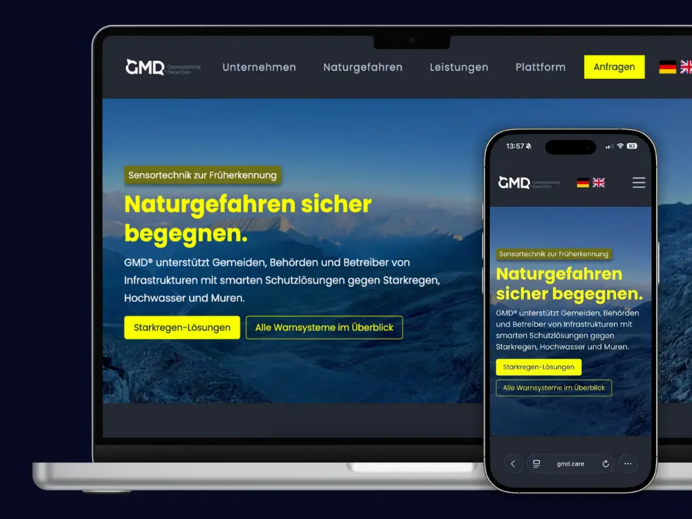 GMD: Website Startseite. Kompletter Relaunch der Seite inkl. Herausarbeitung der Kern-Businessthemen.