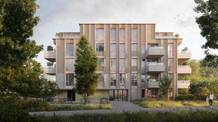 Appartementencomplex de Kiem, een nieuwe woonwijk in Pijnacker met diverse woningtypen in een groene, waterrijke omgeving. Ongeveer 40% van het gebied is ingericht voor natuur en biodiversiteit, als verbinding tussen stad en landschap