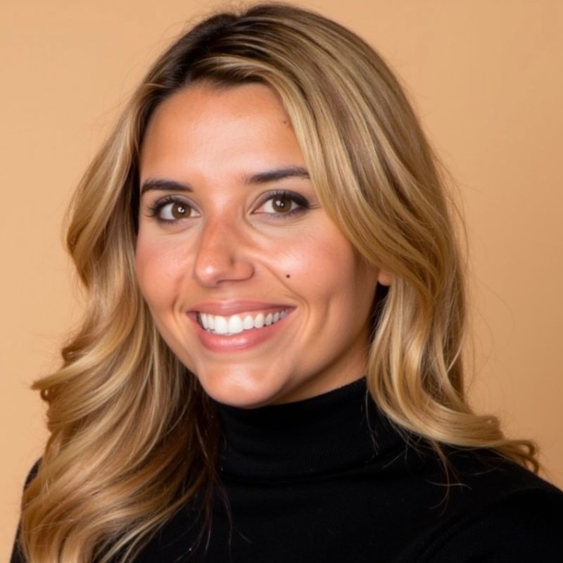 Professional headshot of Dr. Valerie Camerano, a smiling blonde woman with brown eyes wearing a black turtleneck.