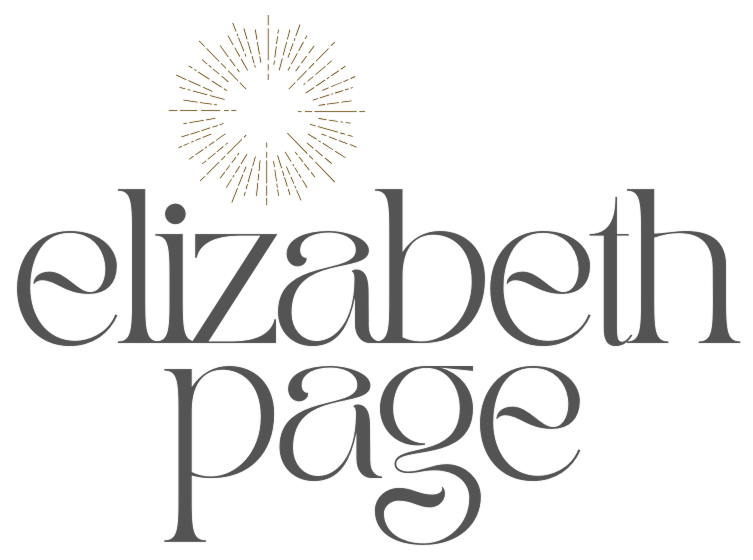 Elizabeth Page logo with a decorative golden sunburst above grey stylized text.
