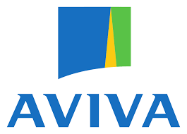 Aviva company logo with blue, yellow, and green shapes above the word 'AVIVA' in blue letters.