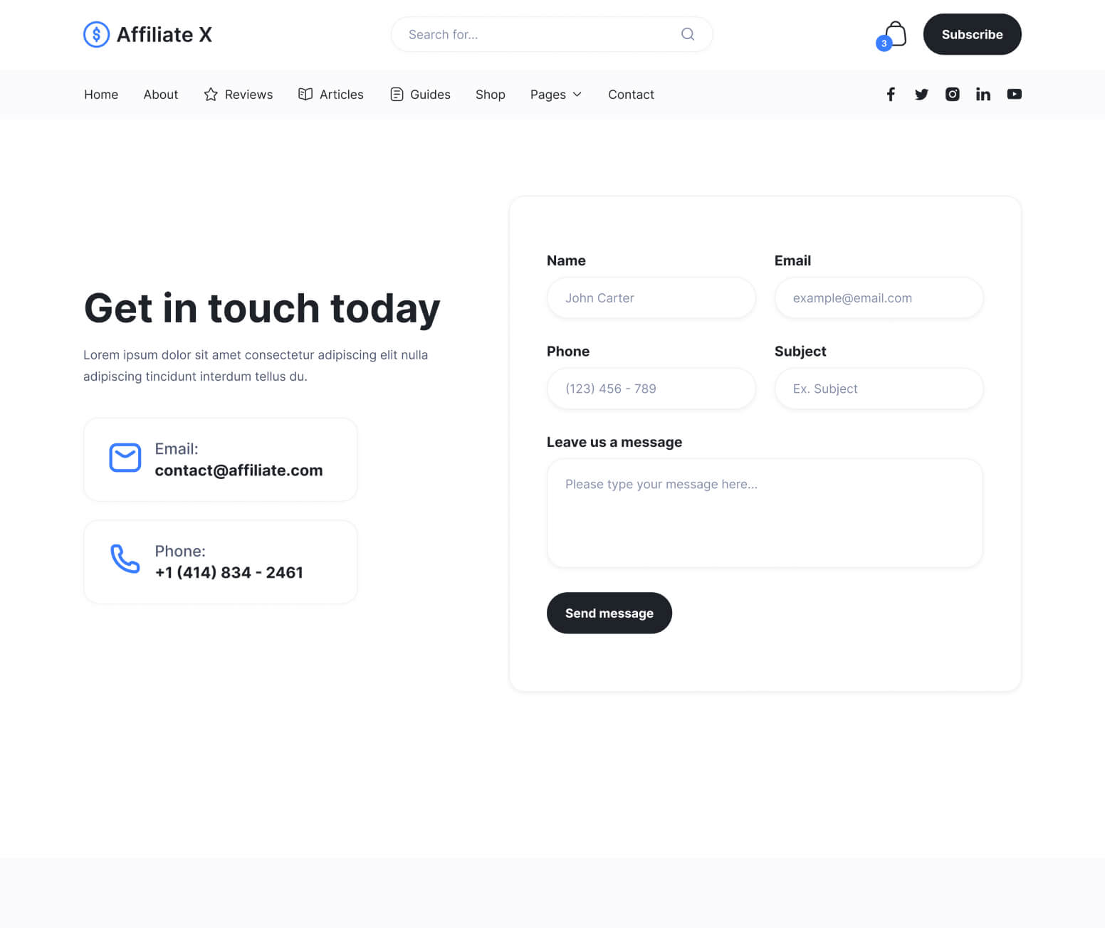 Affiliate X - Contact Page - Affiliate Blog Site Webflow Template