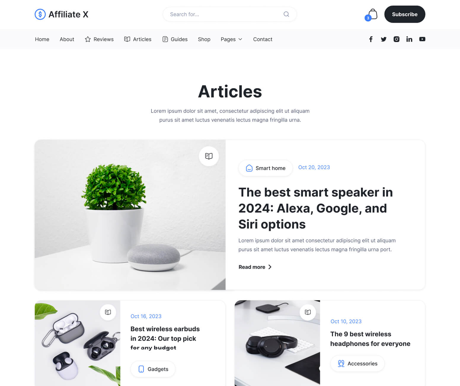 Affiliate X - Articles Page - Affiliate Blog Site Webflow Template