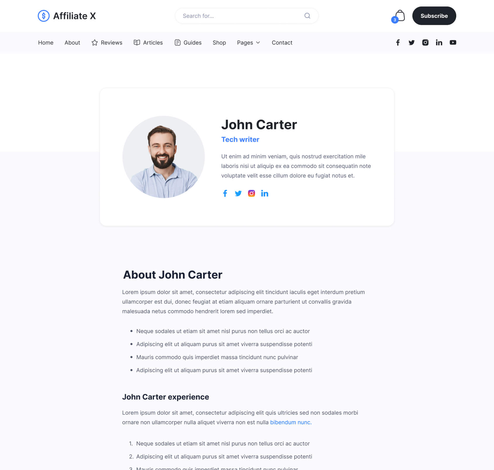 Affiliate X - Author Single Page - Affiliate Blog Site Webflow Template