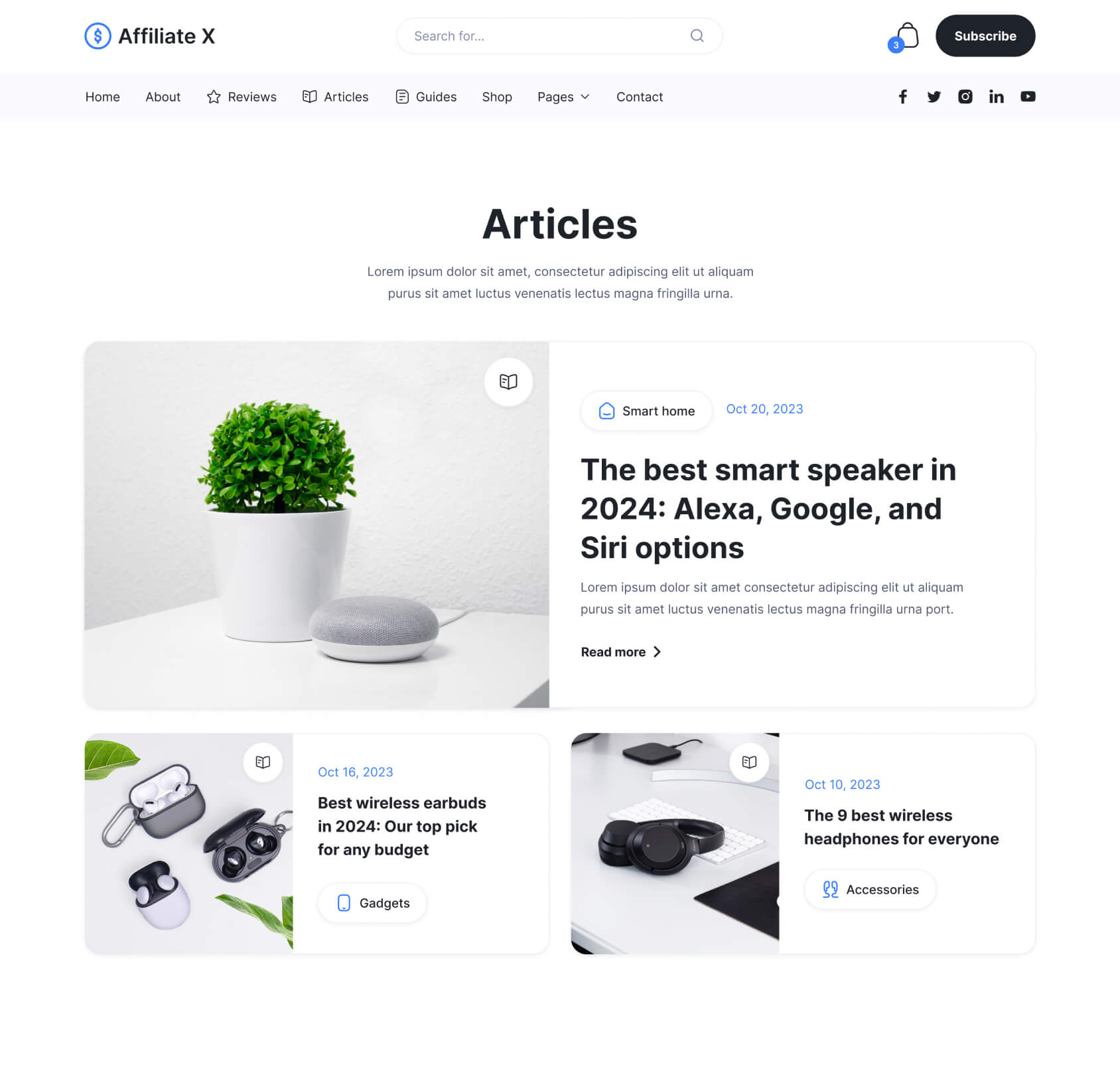 Affiliate X - Articles Page - Affiliate Blog Site Webflow Template
