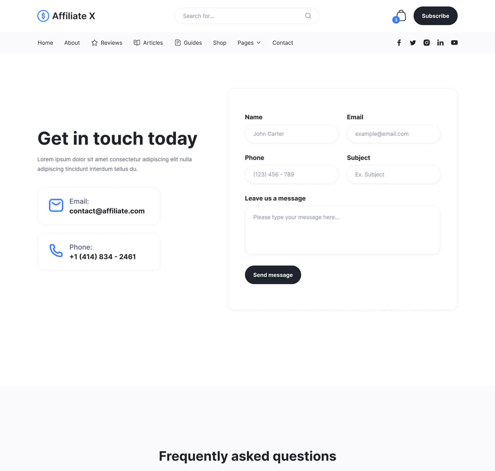 Affiliate X - Contact Page - Affiliate Blog Site Webflow Template