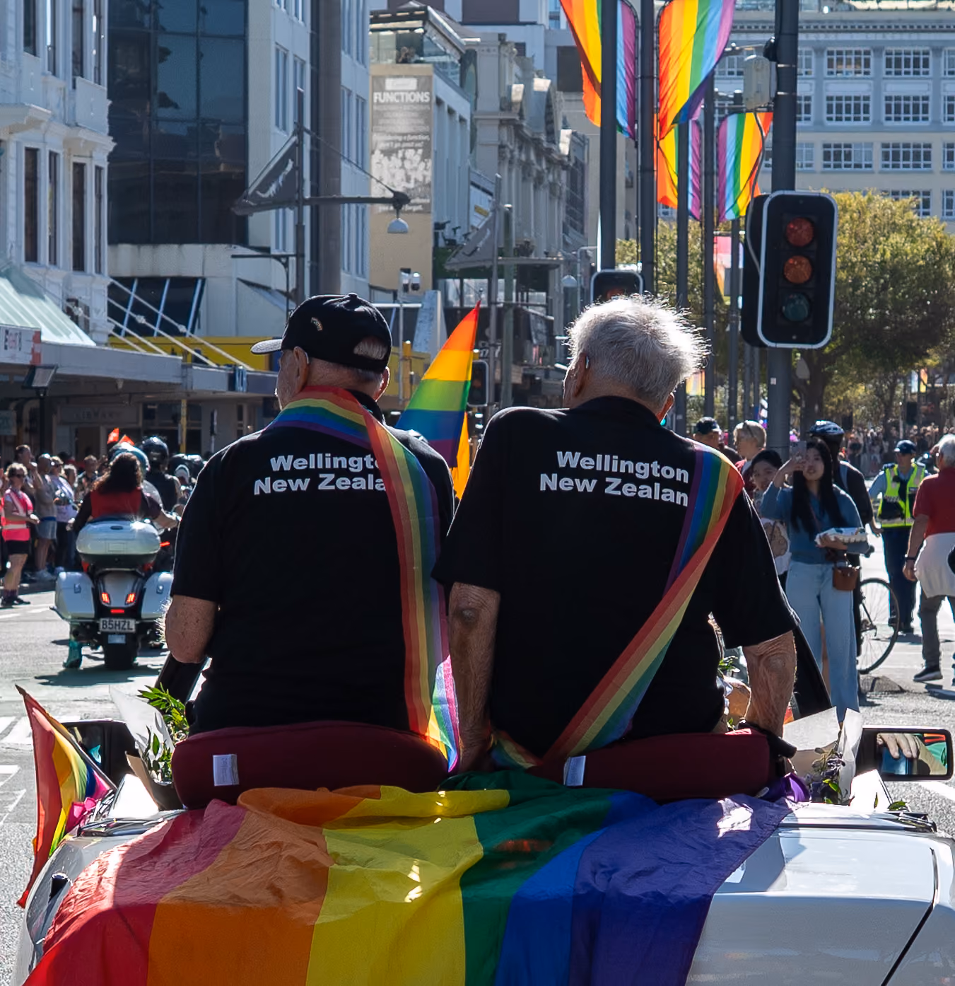 Parade participants marching along Courtenay Place