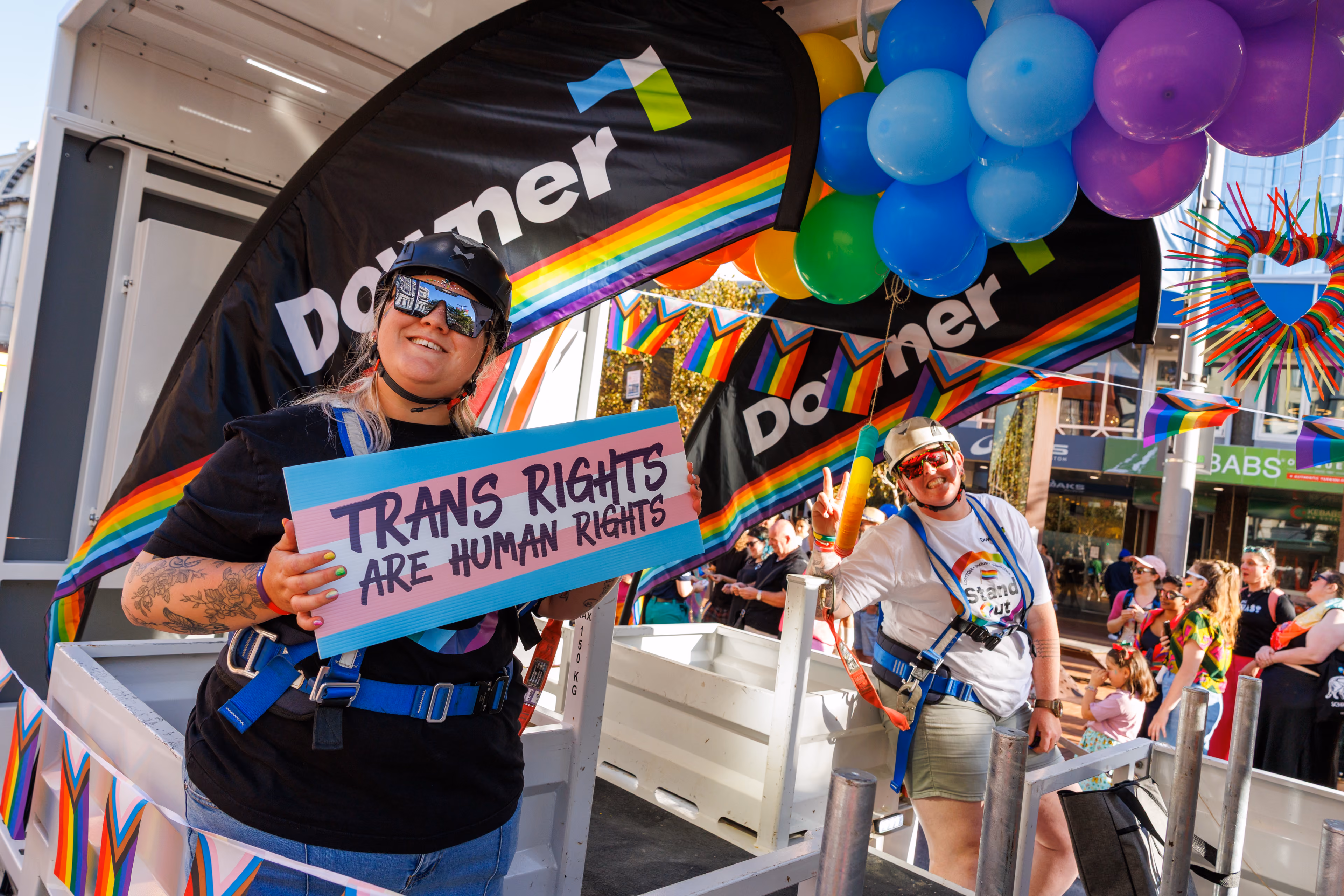 Parade participants marching along Courtenay Place