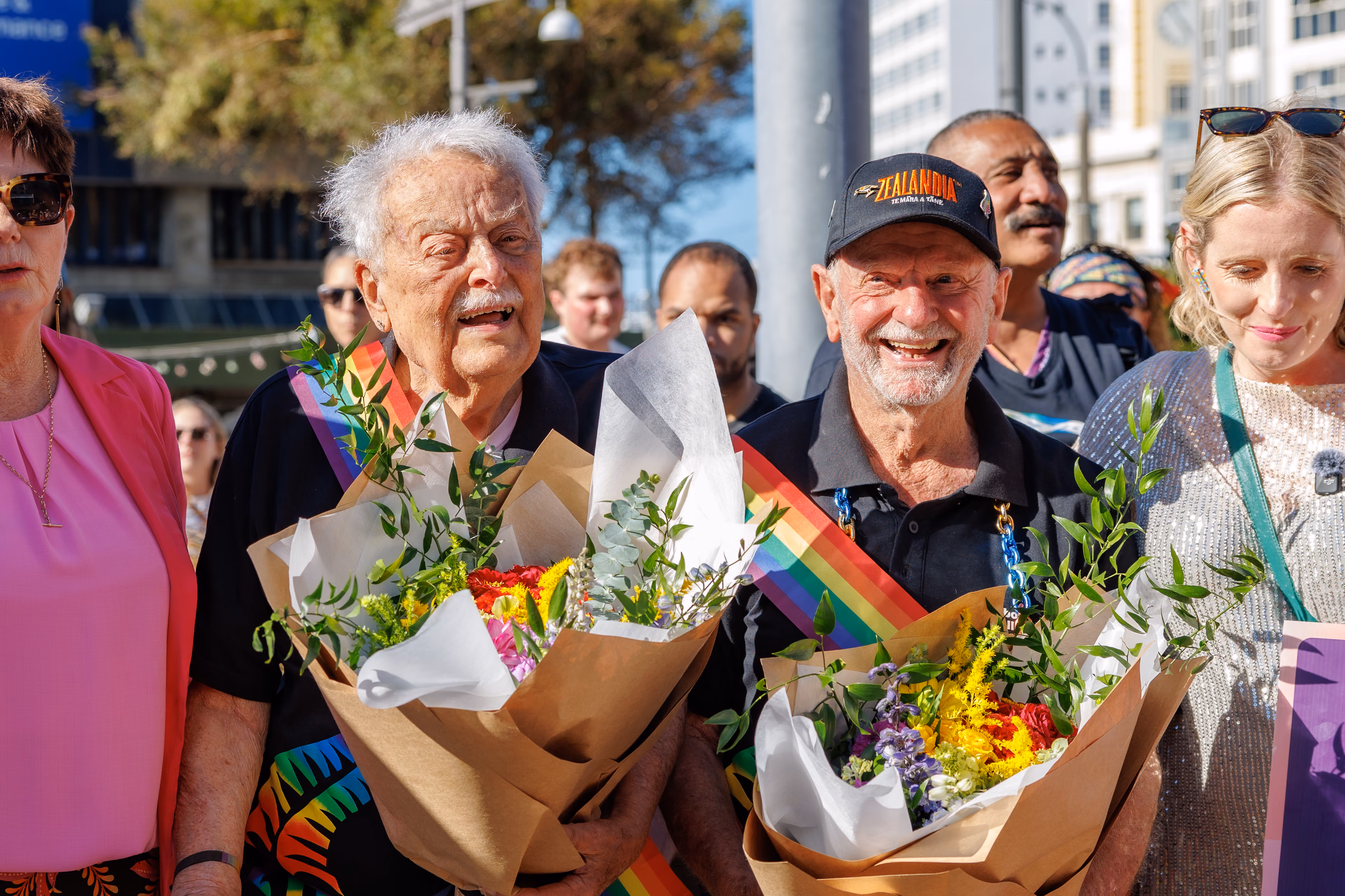 Rainbow flags held high during the Wellington Pride Parade