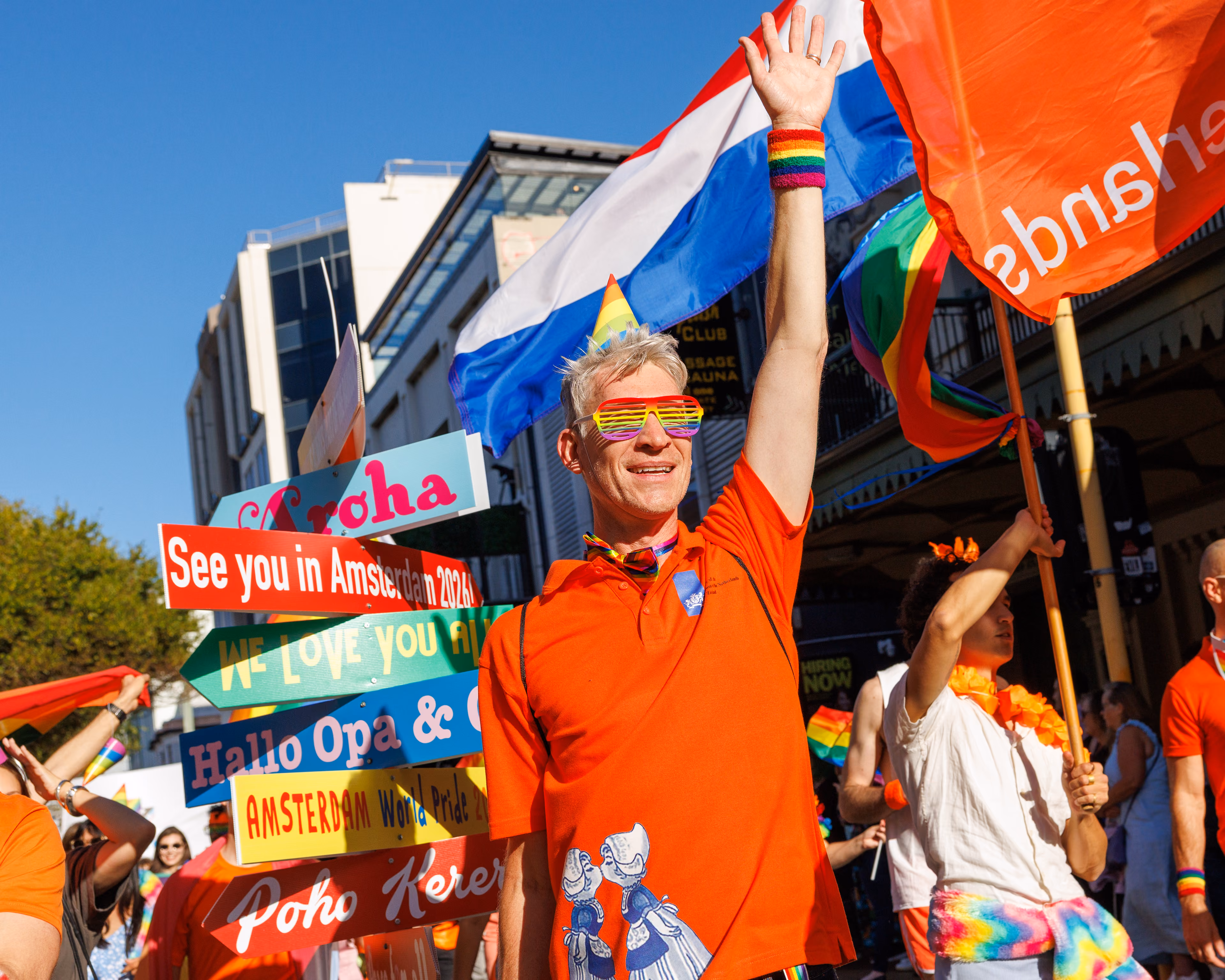 Rainbow flags held high during the Wellington Pride Parade