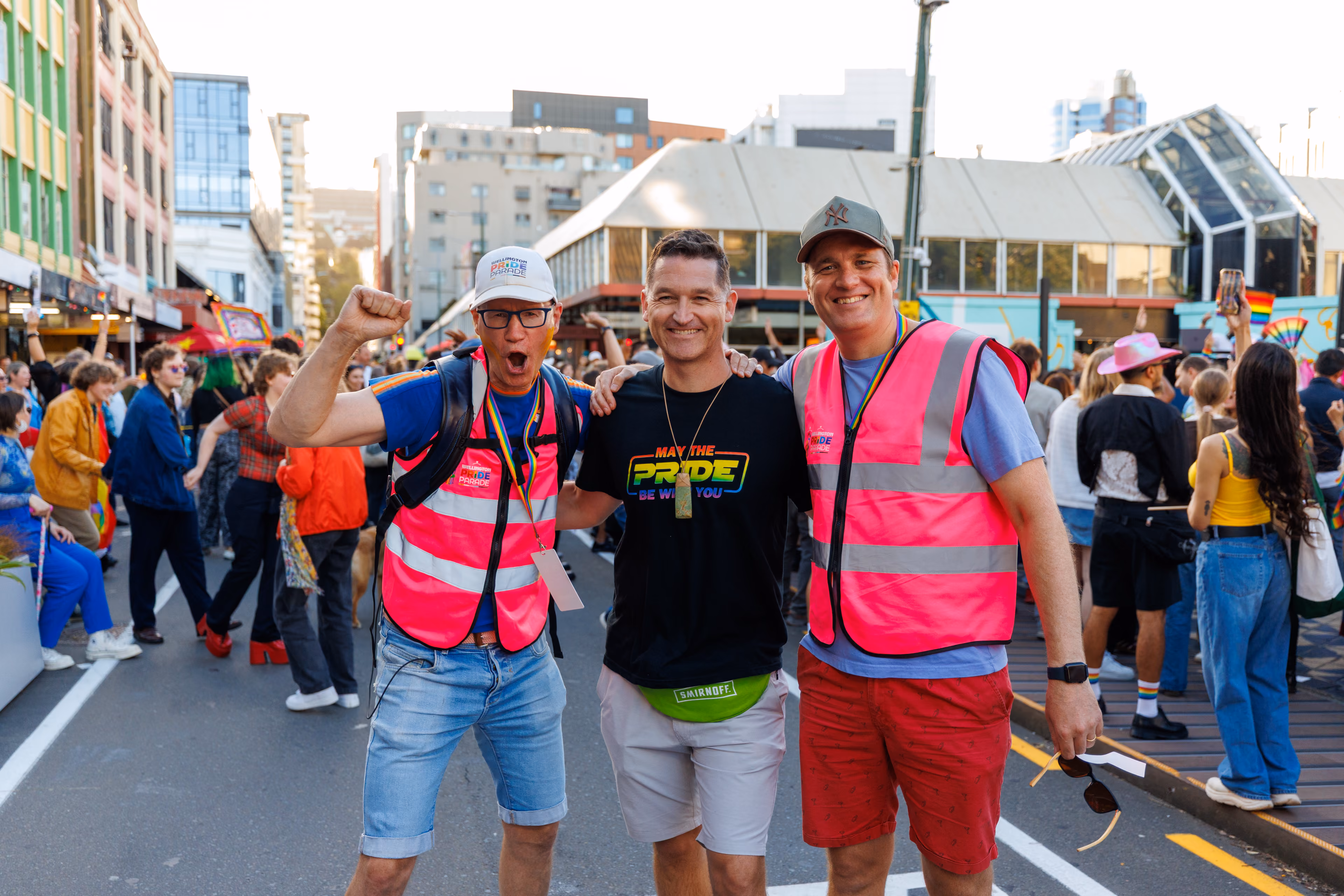Spectators cheering on the parade route