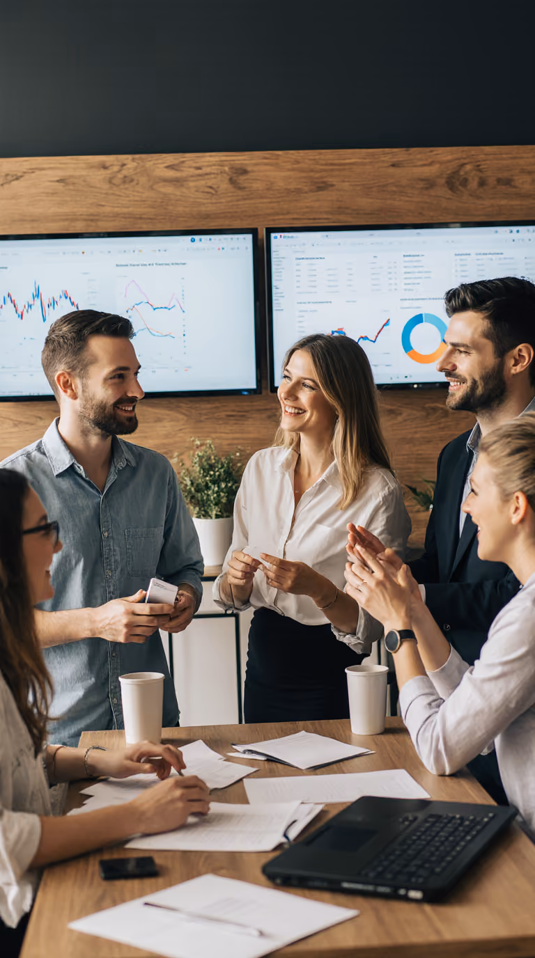 Property management team collaborating in an office