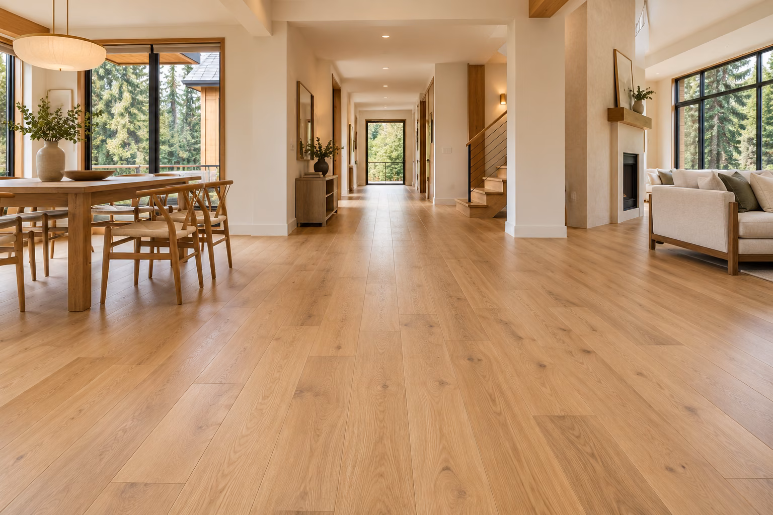 Illustrative home with natural white oak hardwood flooring
