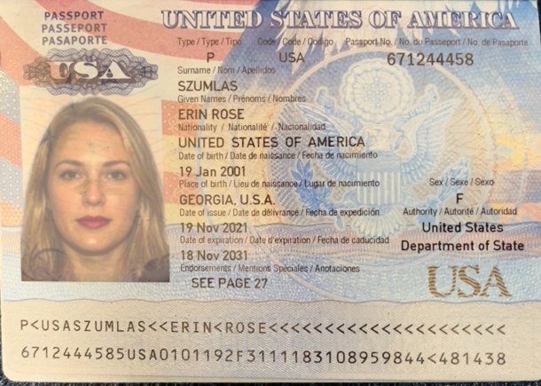 Synthetic United States passport specimen from a dataset pack