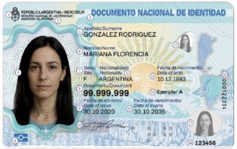 Synthetic Argentina ID card specimen, January 2026 design