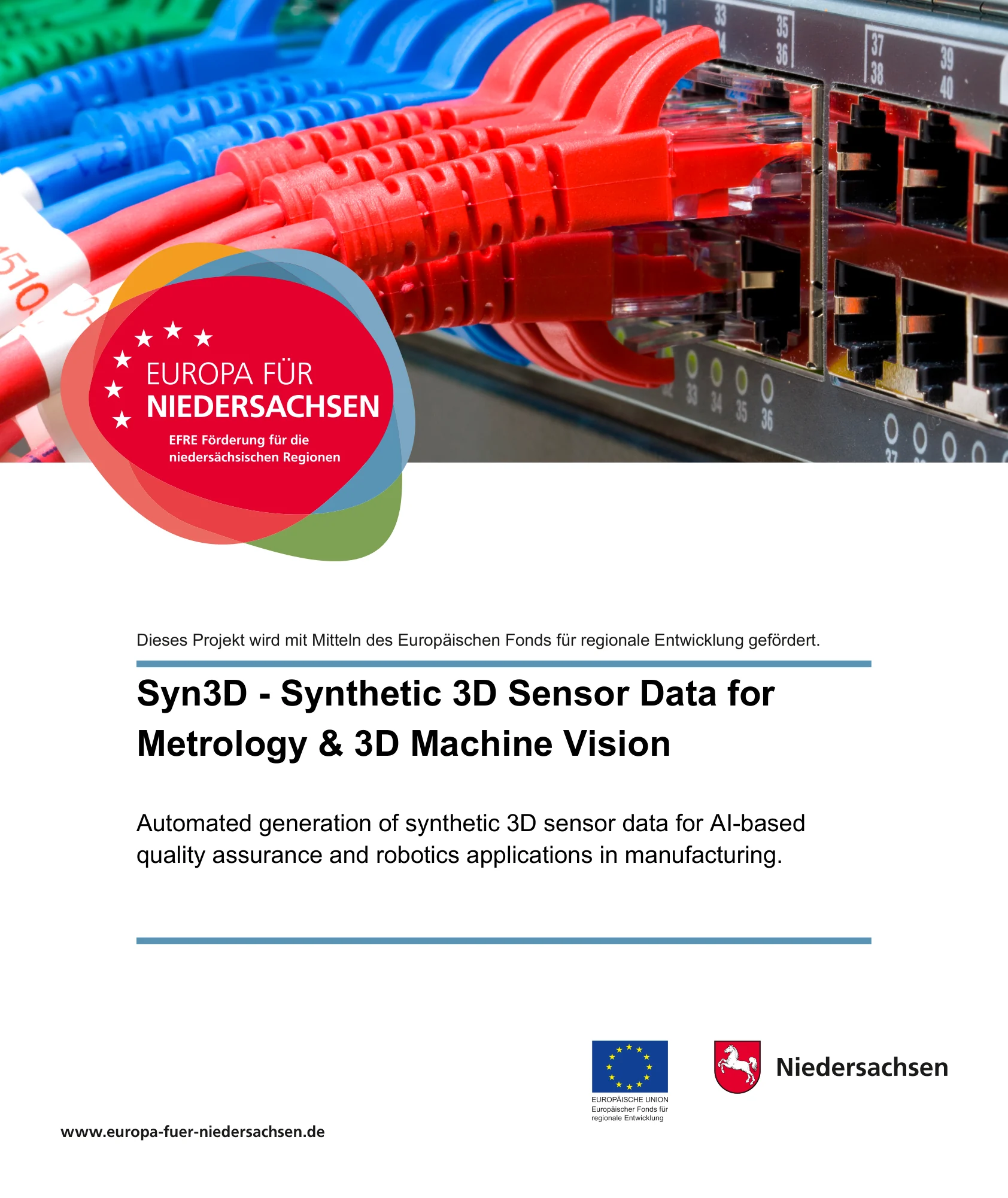 Syn3D – Synthetic 3D sensor data for metrology & 3D machine vision, co-financed by the European Union (ERDF) and the State of Lower Saxony