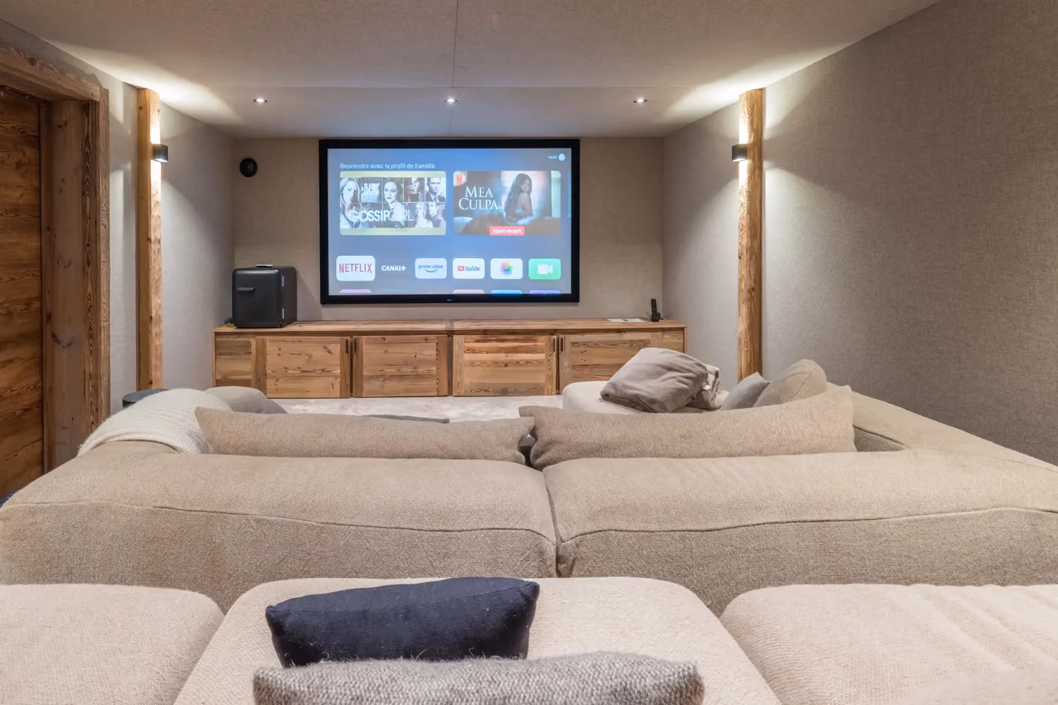 Private home cinema in a luxury chalet in Megève, perfect for family stays.