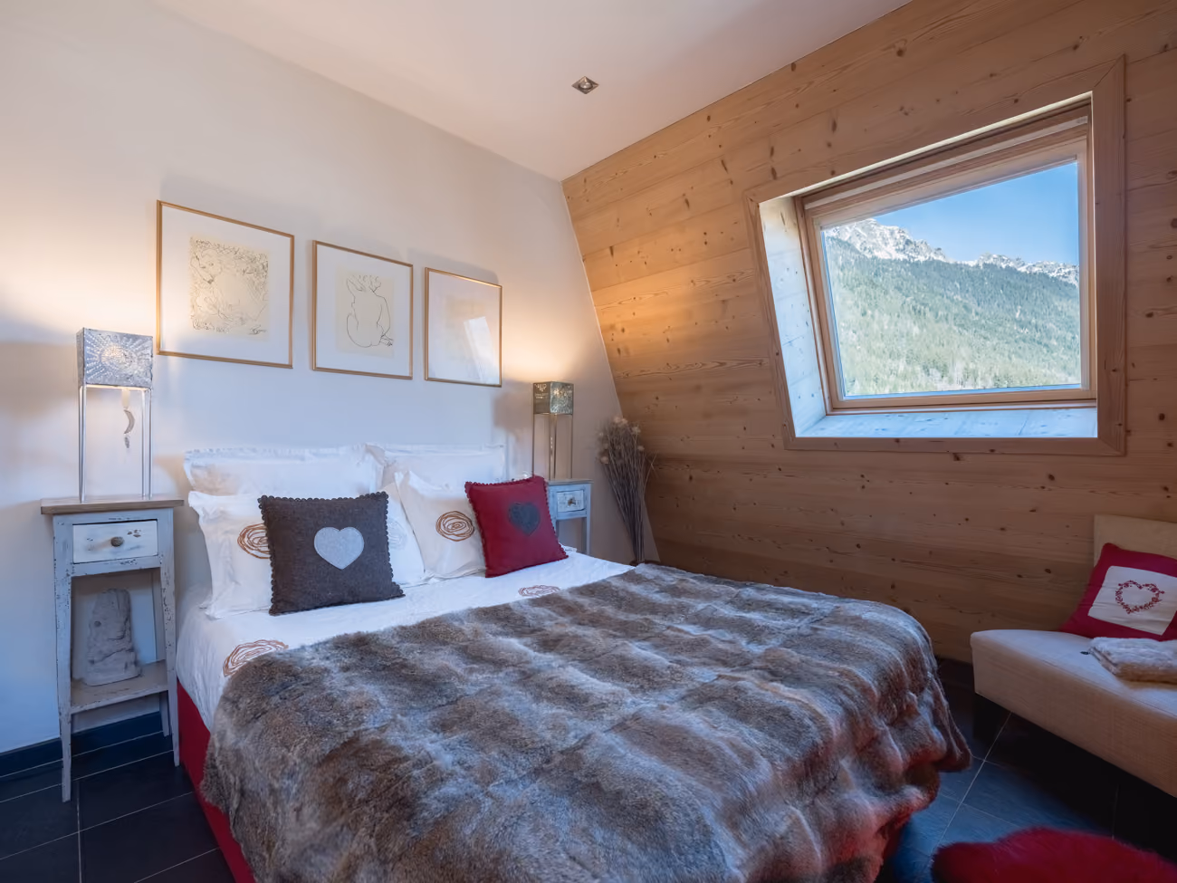 Comfortable double bedroom with mountain views