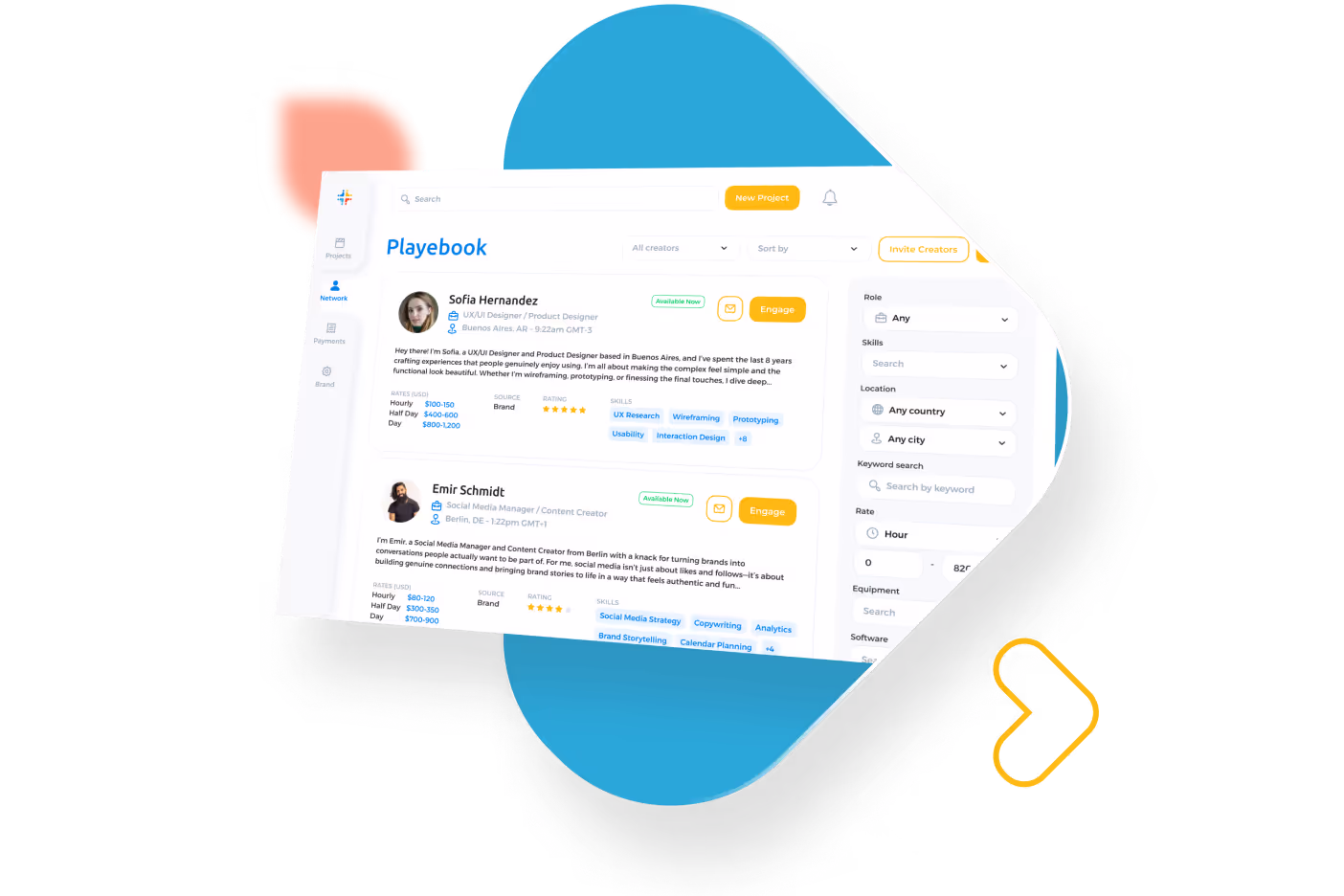 PLAYEbook freelancer bench in the PLAYE platform