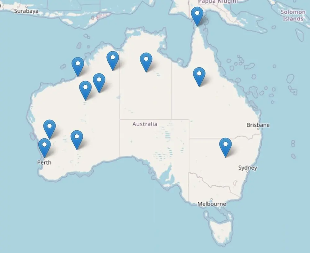 Map of Australia showing communities Lyfe Languages works with