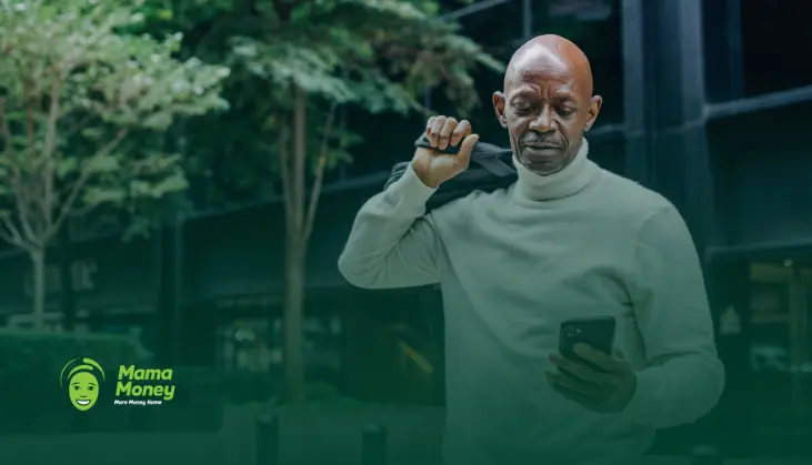 Man using a smartphone to send money securely to Botswana with MyZaka.