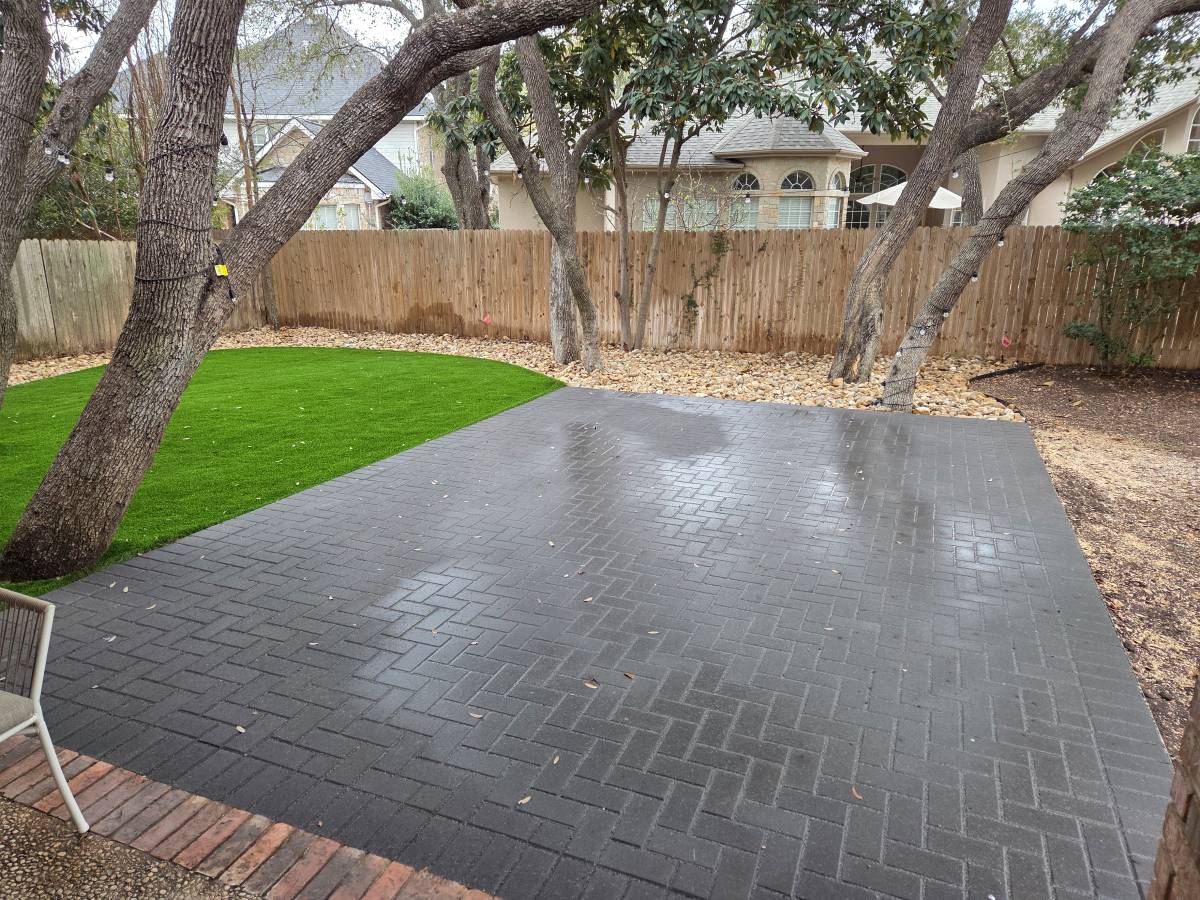 large backyard paver patio for outdoor entertaining in San Antonio