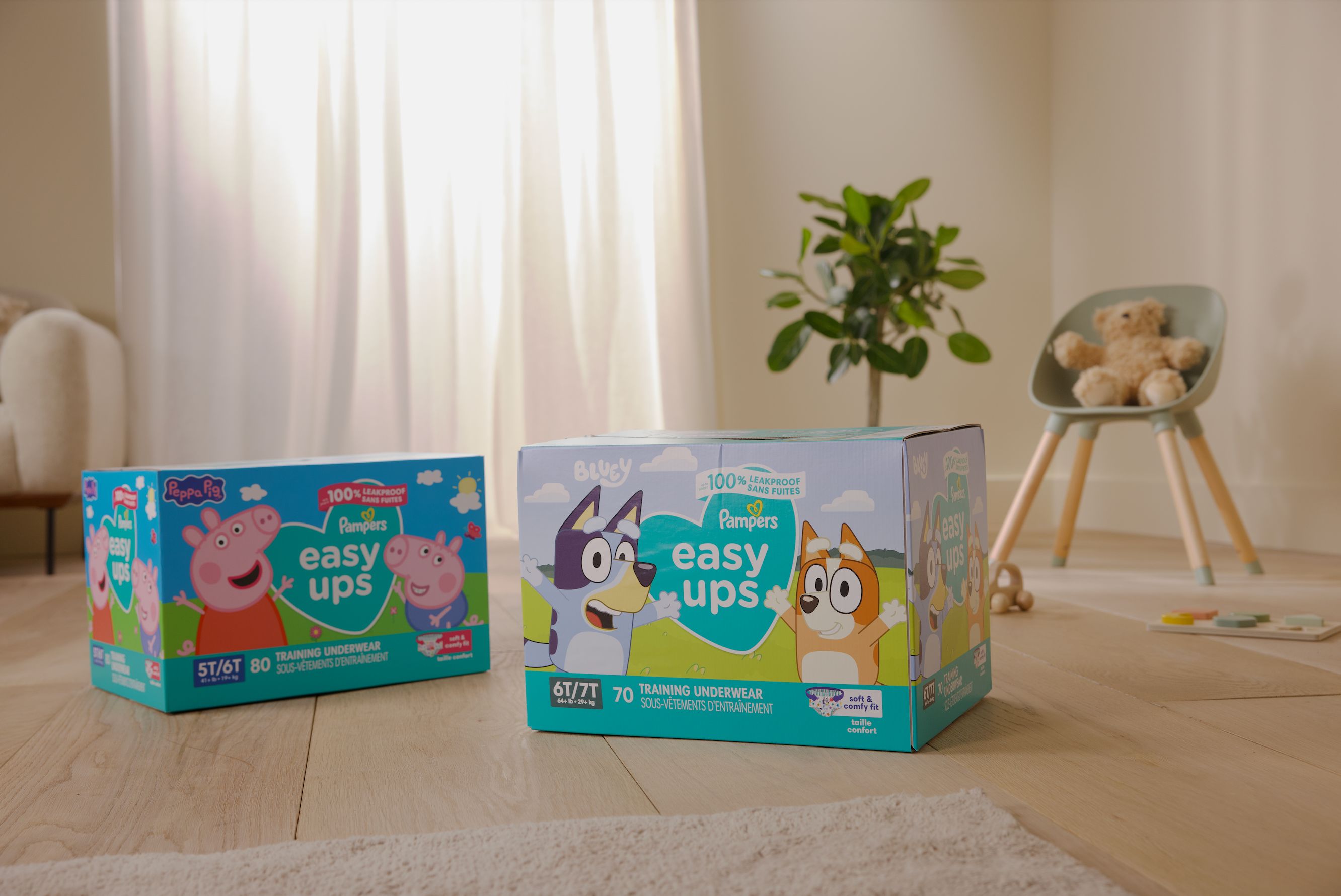 Easy Ups Potty Training Pants boxes standing on floor