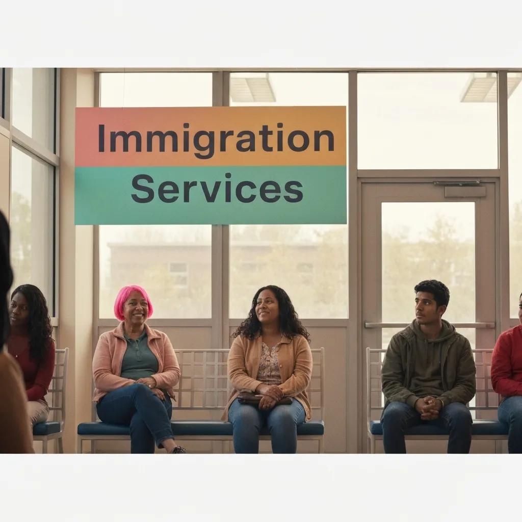 Diverse group at immigration office, representing asylum seekers
