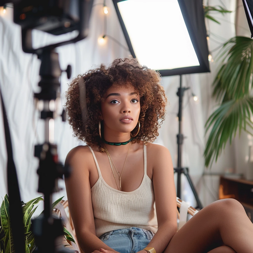 Influencer sitting preparing to create an influencer marketing campaign