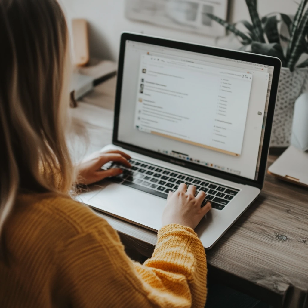 Professional woman working on LinkedIn post