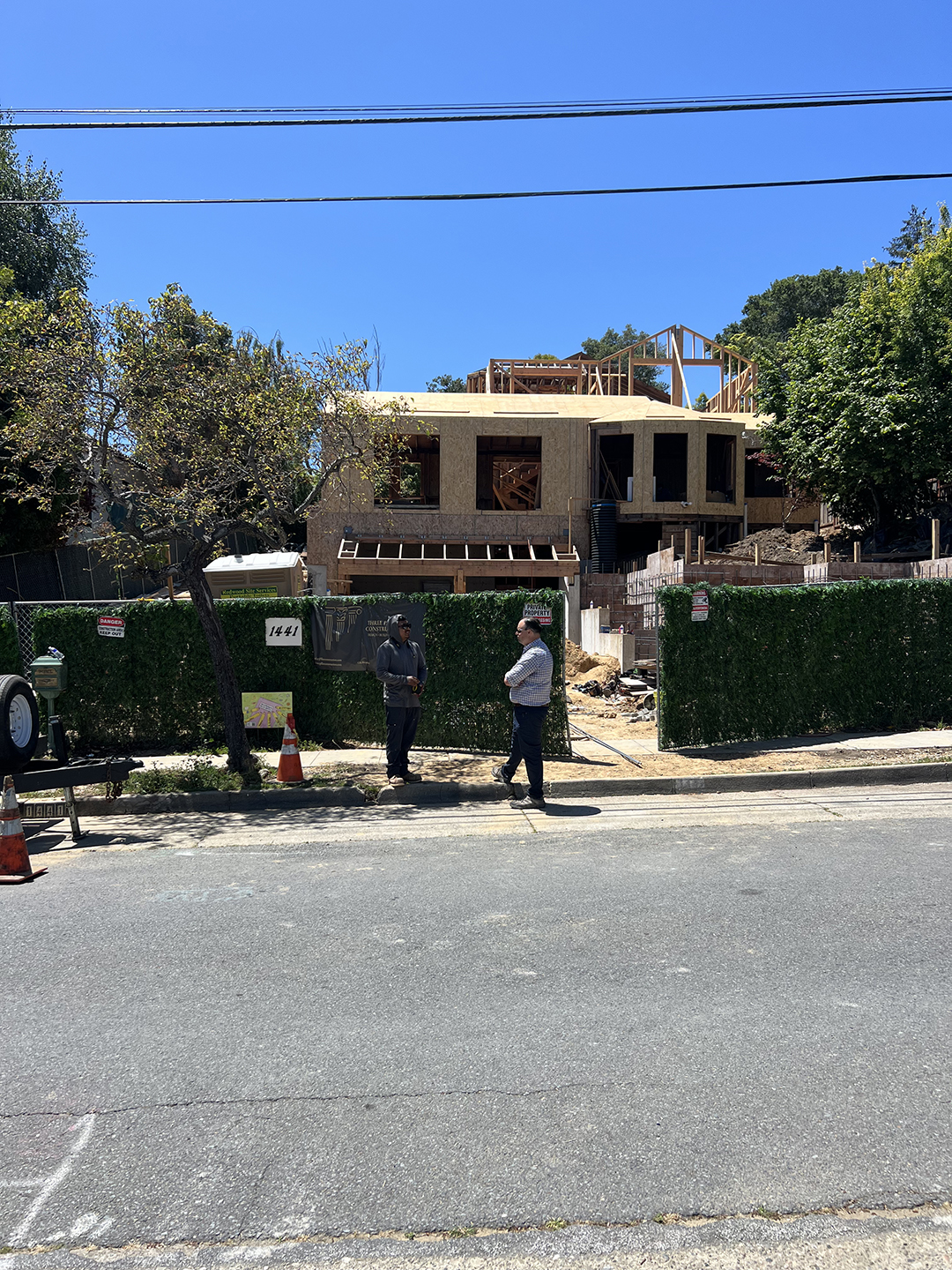 Open framing site visit of luxury Burlingame home renovation - Larson Shores Architects