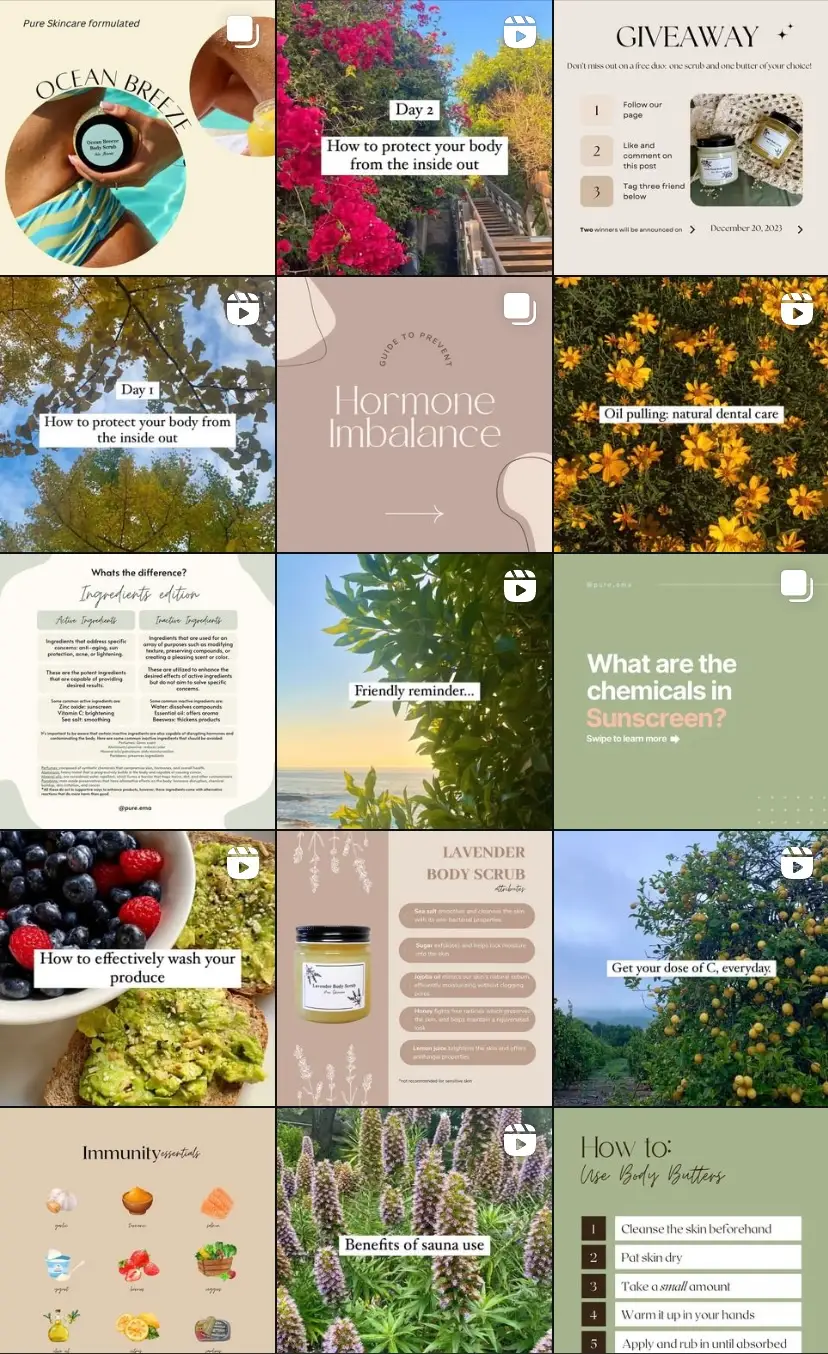 Social Content from Pure Skincare Shop Instagram marketing.