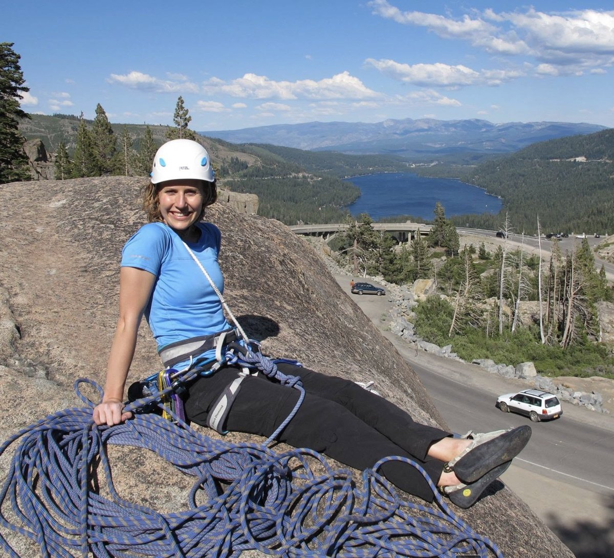 Anne Ogilvie climbing at Lovers Leap, Tahoe