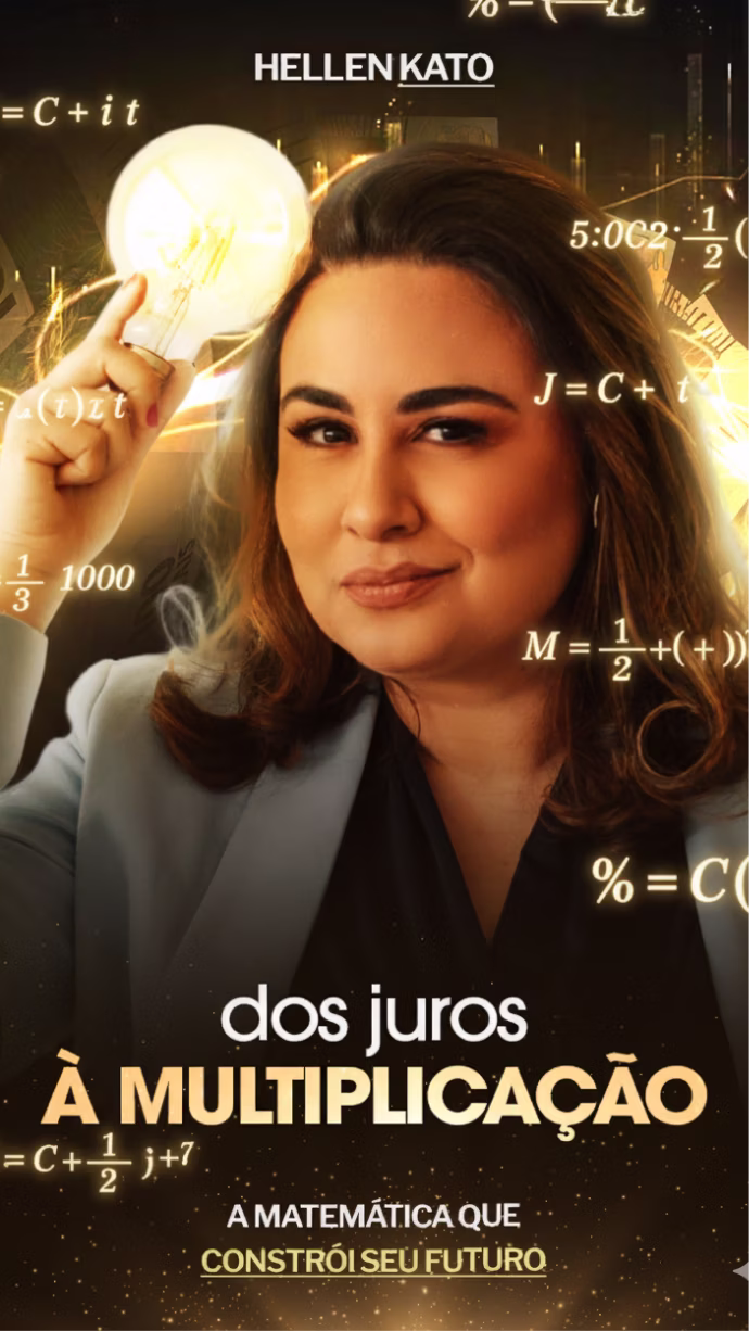 Woman holding glowing light bulb surrounded by math formulas with text about math and future building.