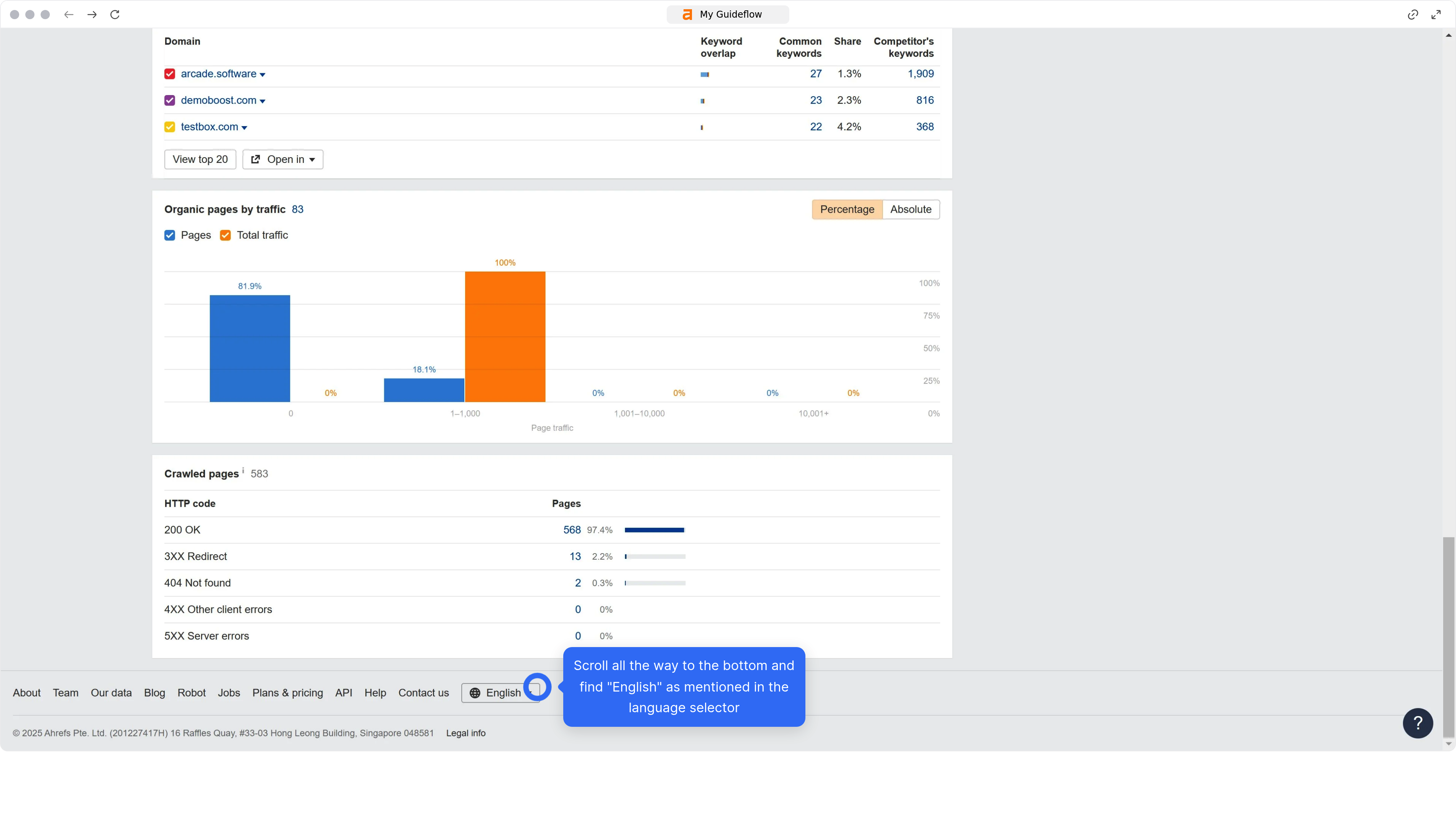 How to change language in Ahrefs?